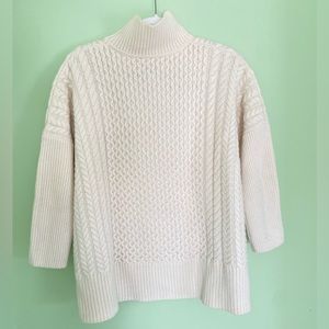 XS AYR White Merino Wool le Square Cable Turtleneck Sweater